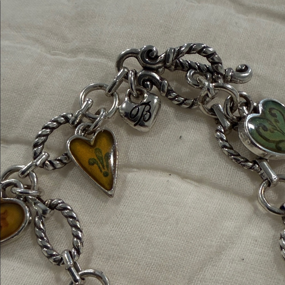 Brighton Silver Heart Charm Bracelet with Yellow Enamel Accents - Picture 4 of 6